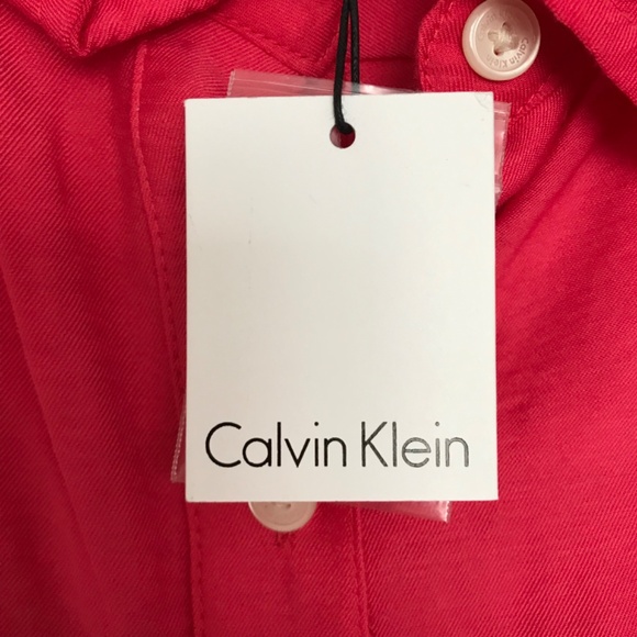 NWT Y2K Calvin Klein Long Sleeve Button Down Top M Red Pink - Picture 5 of 6
